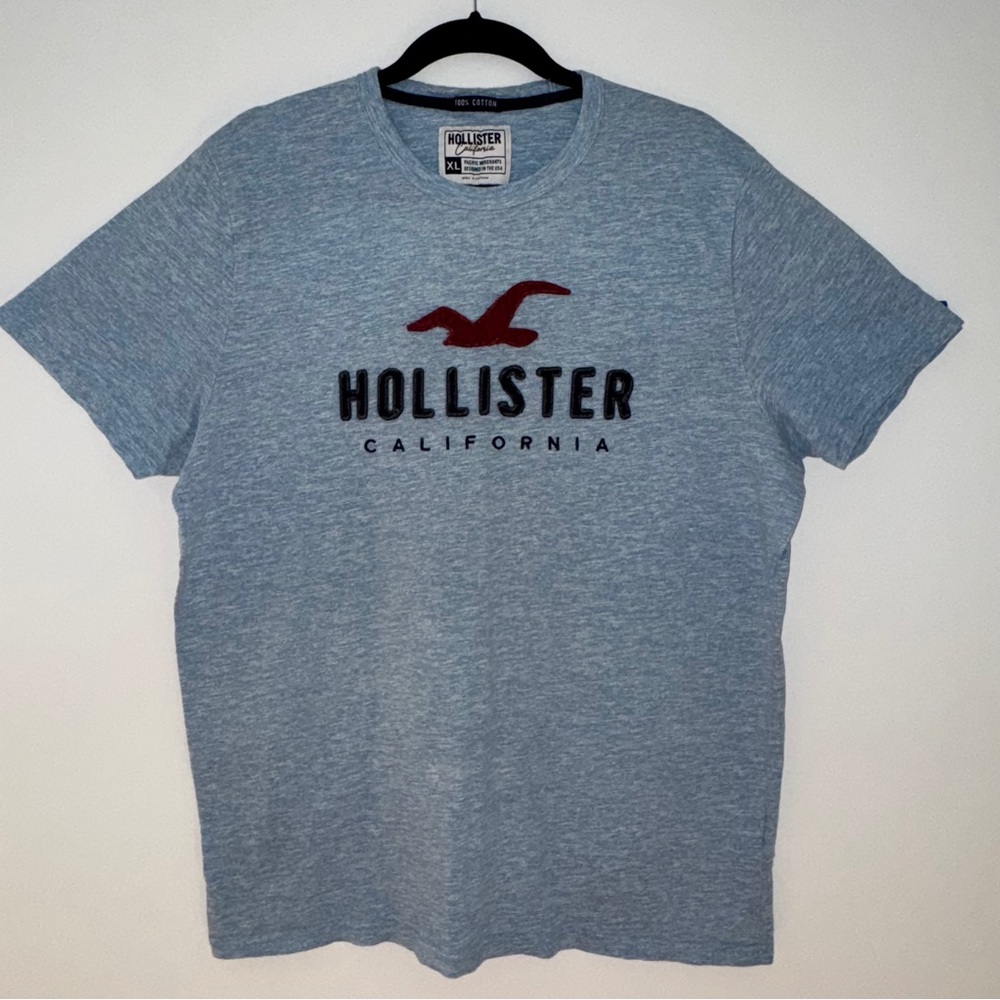 Hollister California Logo Graphic T Shirt Mens‎ Blue Heathered Size XL